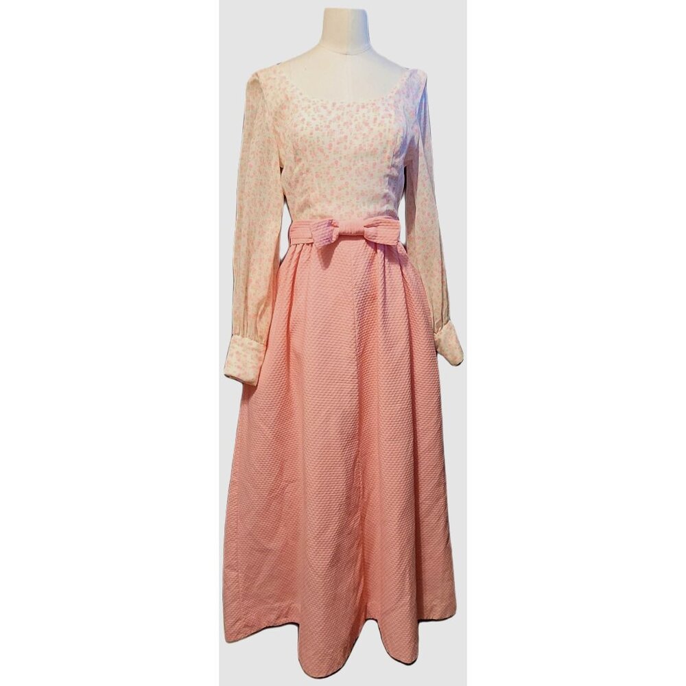 Vintage Hawaiian Dress Princess Kaiulani Pink Floral Top Cottage Core Peasant Sm